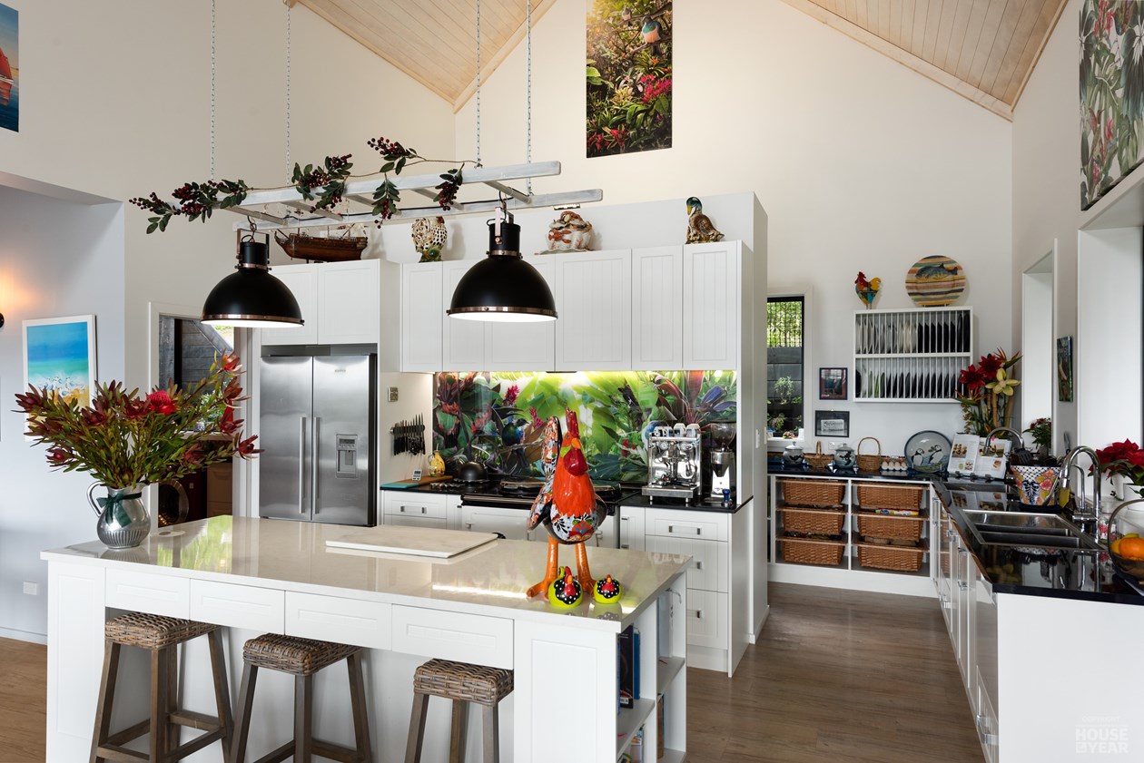 Picton Hillside New Build — Kitchen island and vaulted ceiling