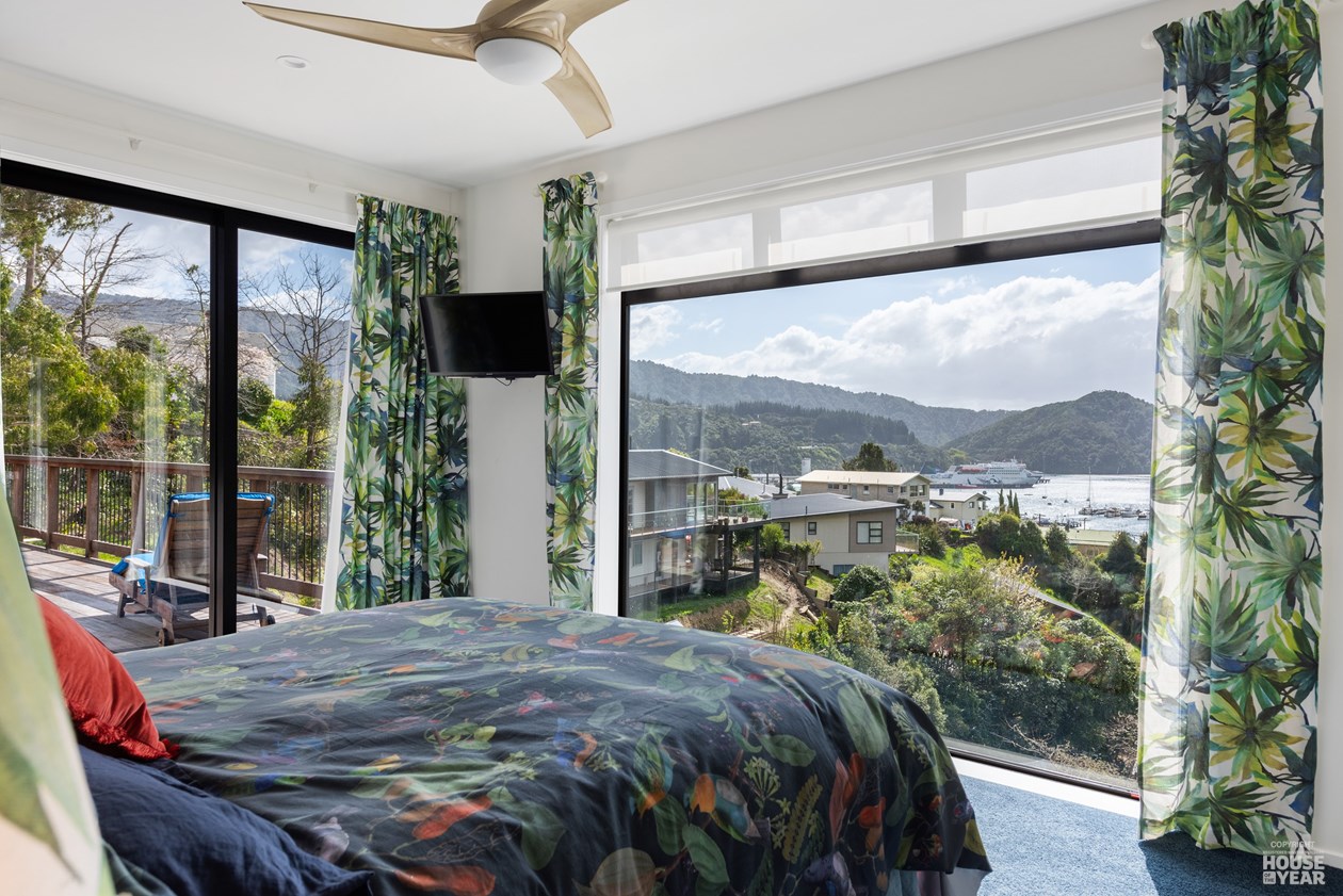 Picton Hillside New Build — Master bedroom with harbour view